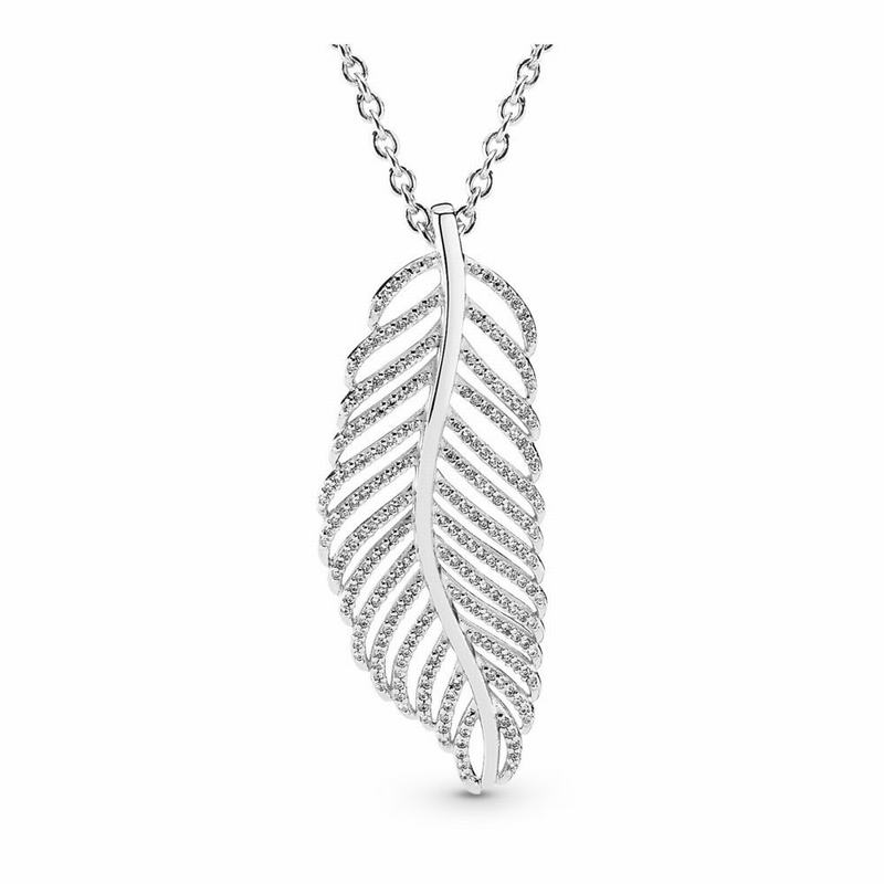 Pandora Light As A Feather Pendant Necklace - Sterling Silver/Cubic Zirconia - Canada | YG7970YT